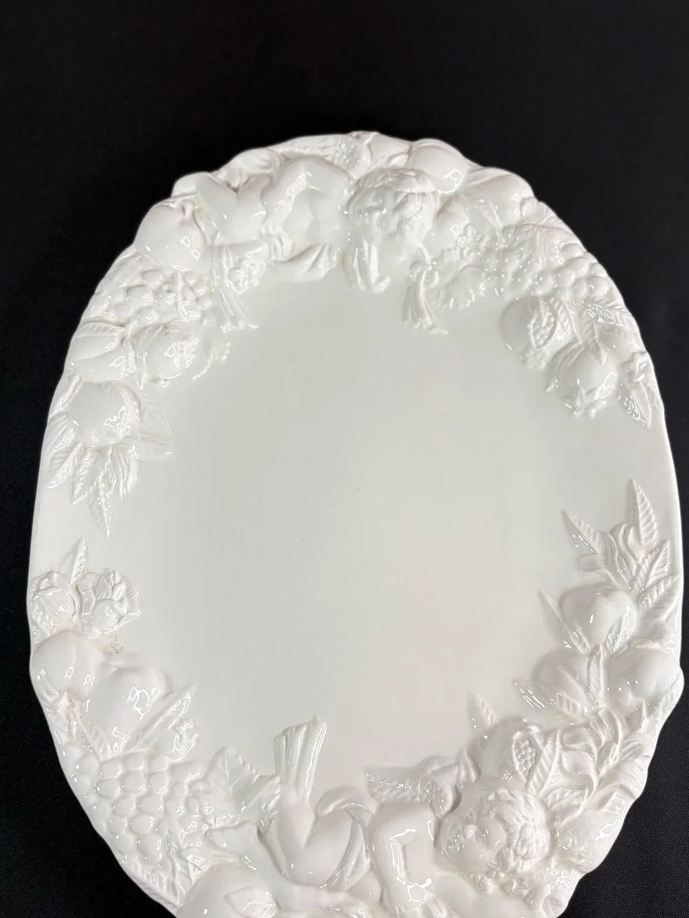 Imperial Porcelain White Embossed Fruit and Floral Wall Mirror